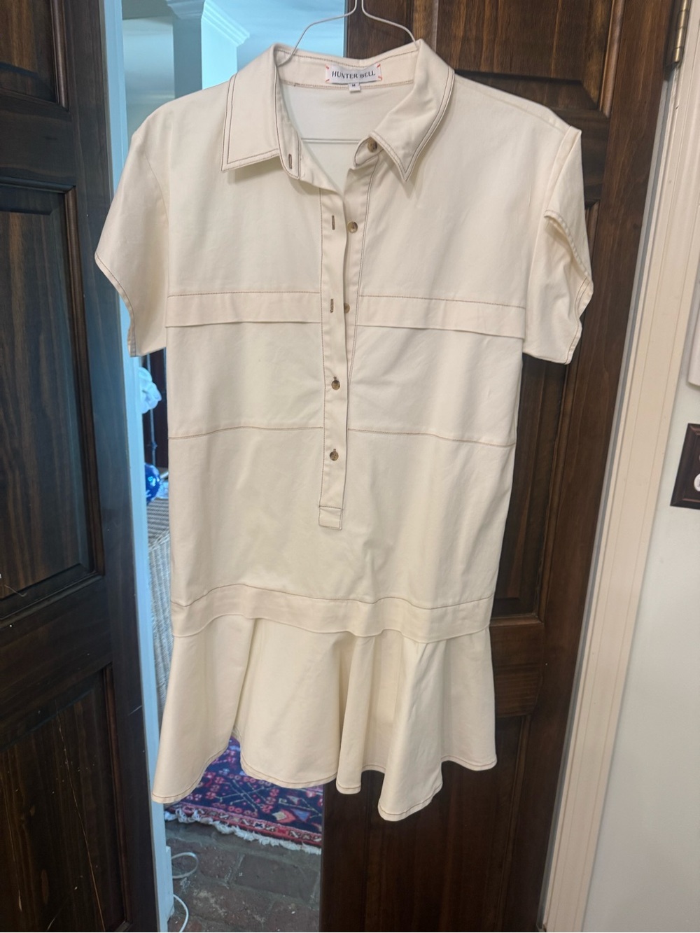 Hunter Bell Ivory Contrast Stitch Shirt Mini Dress Size